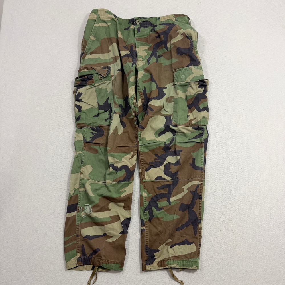Vintage Military Cargo Pants Medium Green Camo Woodland BDU Combat Trousers Army